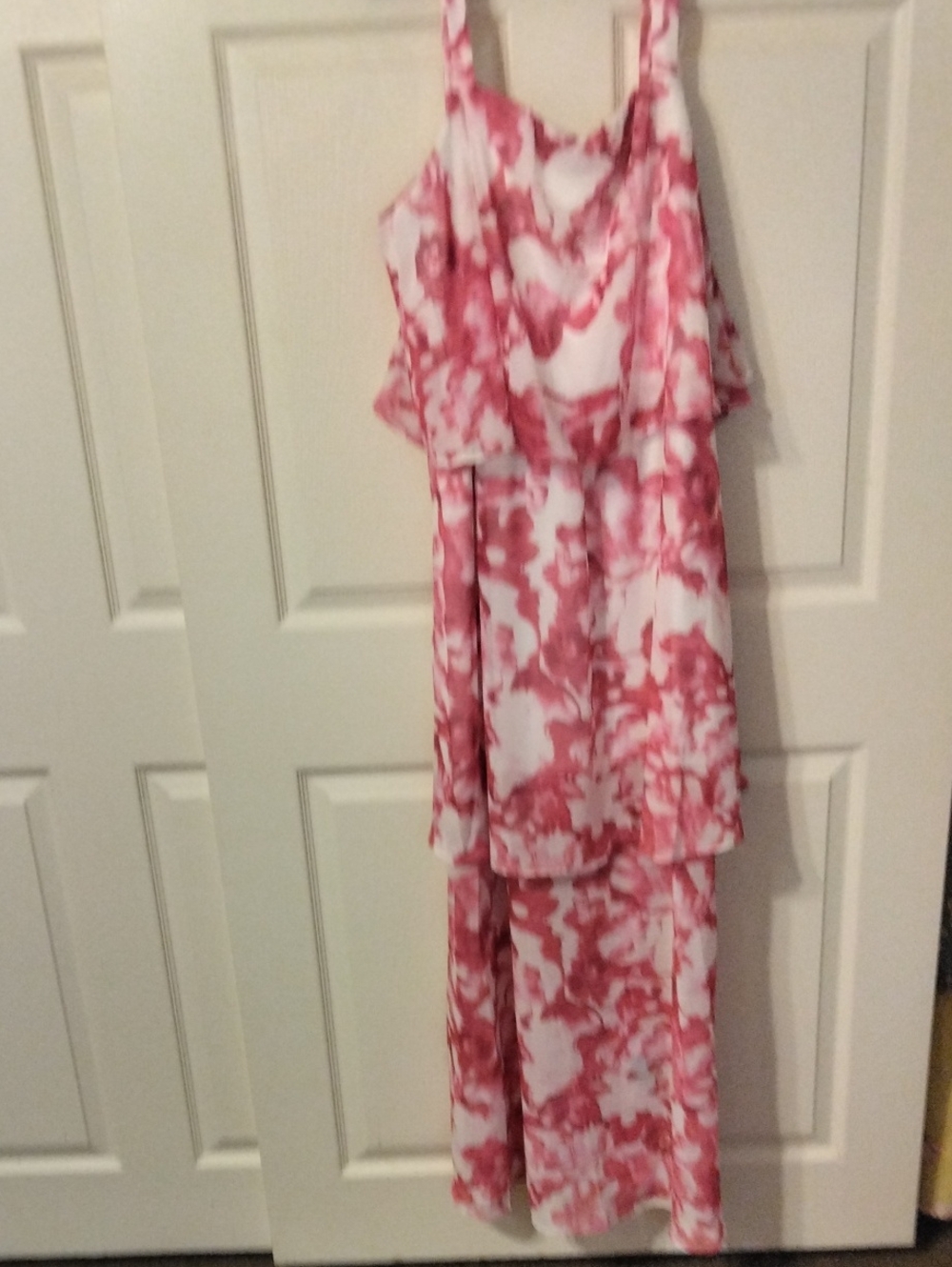 Pink and White Floral Tiered Maxi Dress